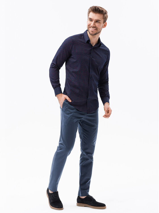 Ombre Ombre Koszula K617 Granatowy Regular Fit
