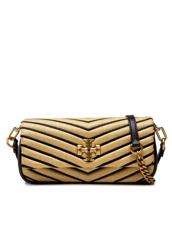 Tory Burch Kira Chevron Soft Straw Small Flap Shoulder Bag in Black