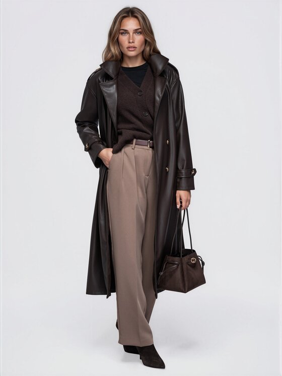 Ombre Ombre Płaszcz przejściowy OW-CT-E0042 Brązowy Relaxed Fit