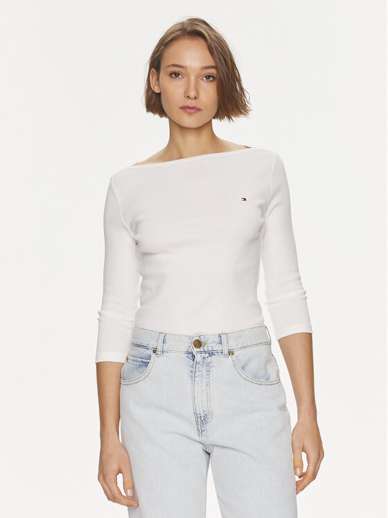 Tommy Hilfiger Bluză New Cody WW0WW40589 Alb Slim Fit