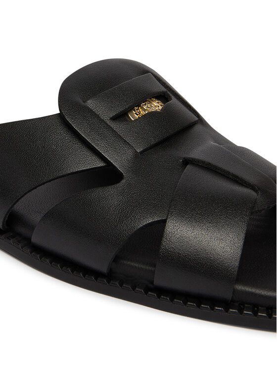 Tommy Hilfiger Tommy Hilfiger Papucs Leather Crest Square Toe Sandals FW0FW09126 Fekete
