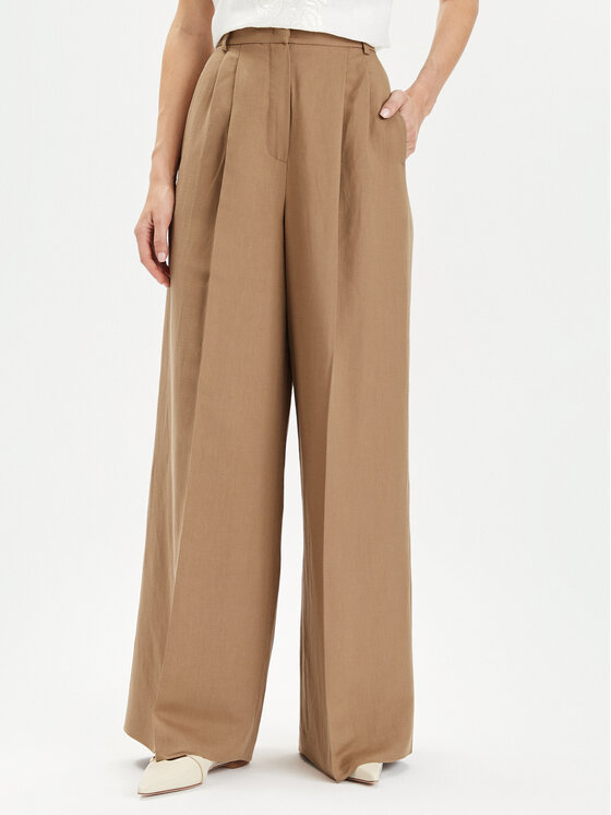 Weekend Max Mara Weekend Max Mara Kalhoty z materiálu Diletta 2415131062 Hnědá Wide Leg