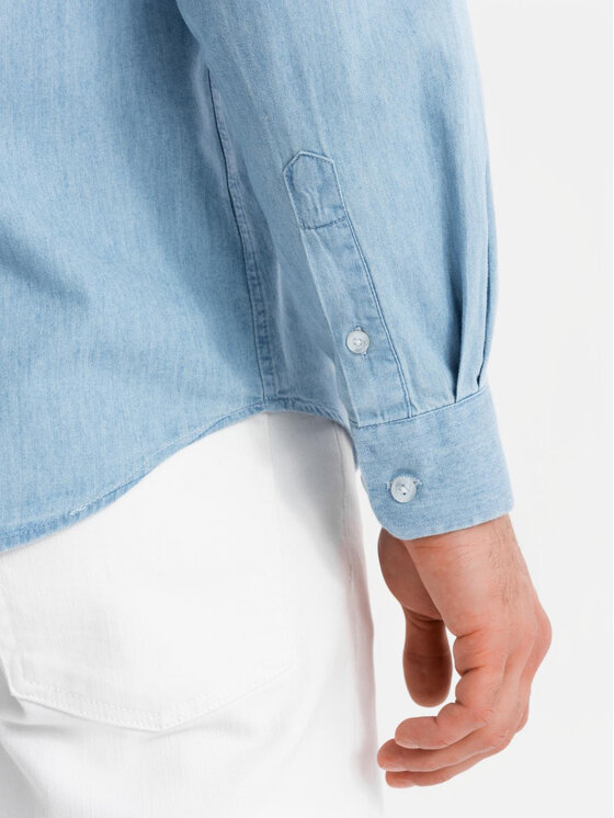Ombre Ombre Koszula jeansowa OM-SHDS-0181 Niebieski Regular Fit