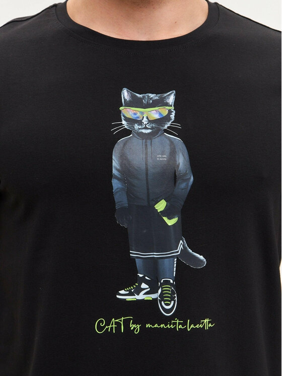 CAT by maniita lacitta CAT by maniita lacitta T-Shirt Printed men's t-shirt with CAT Czarny Regular Fit