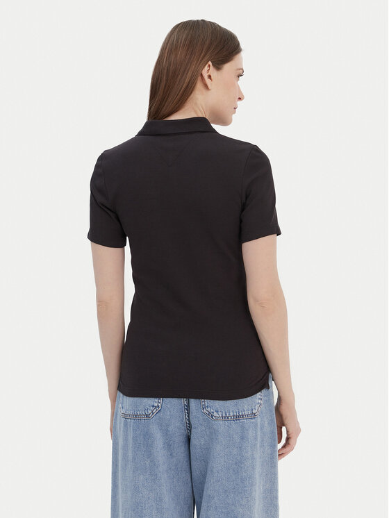 Tommy Hilfiger Tommy Hilfiger Тениска с яка и копчета 1985 WW0WW42047 Черен Slim Fit