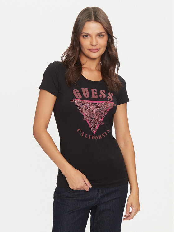 Guess Tricou W4BI19 J1314 Negru Slim Fit