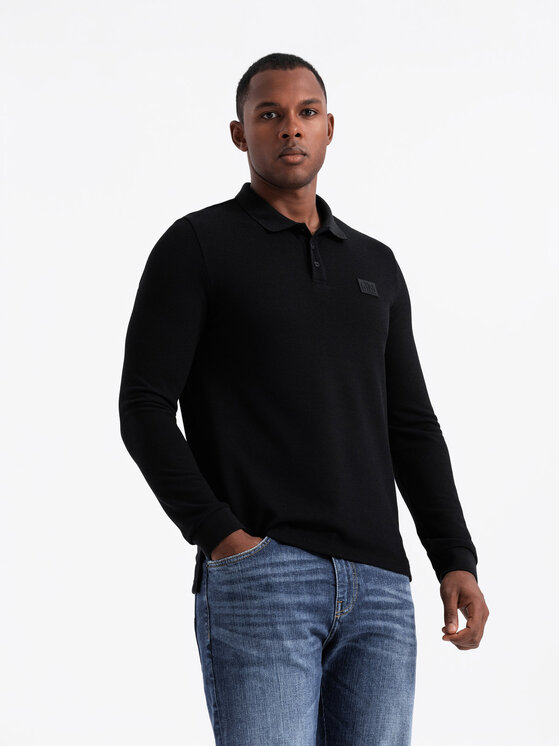 Ombre Ombre Longsleeve OM-POLS-0131 Czarny Regular Fit