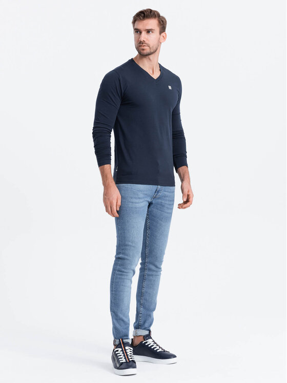 Ombre Ombre Longsleeve OM-LSCL-0110 Granatowy Regular Fit