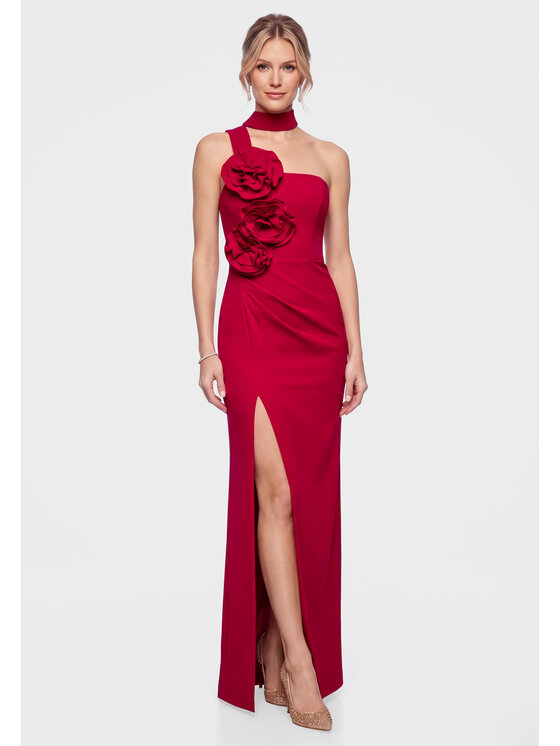 Ombre Ombre Večerní šaty LA-OM-DLR453 Červená Slim Fit