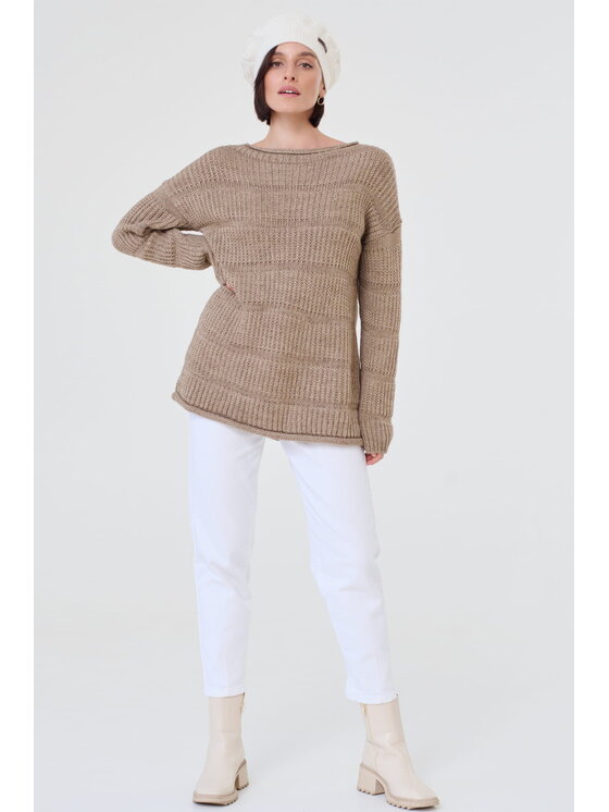 blue shadow blue shadow Sweter Ramka BS Beżowy Standard Fit