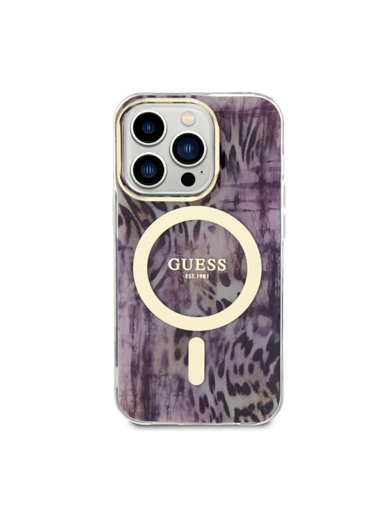 Guess Guess Etui na telefon Leopard MagSafe Różowy