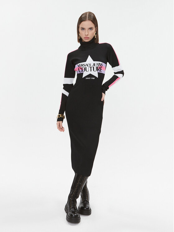 Versace Jeans Couture Versace Jeans Couture Džemper haljina 75HAOM51 Crna Regular Fit