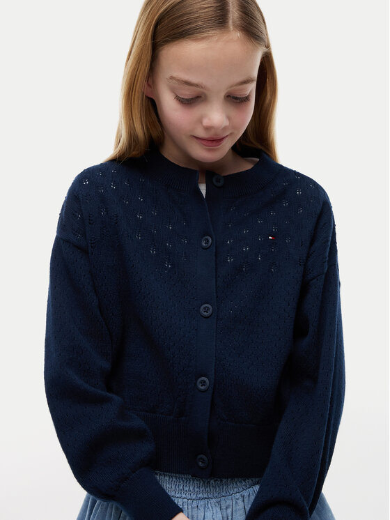 Tommy Hilfiger Tommy Hilfiger Strickjacke Pointelle KG0KG09503 Dunkelblau Relaxed Fit