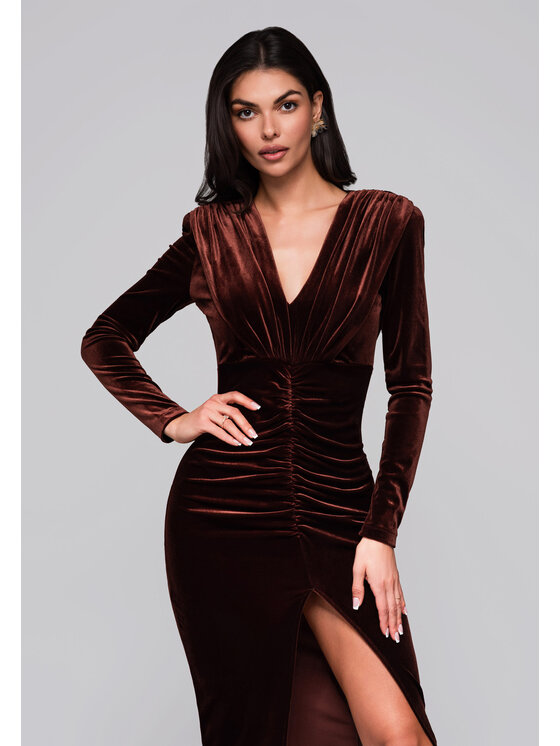 Ombre Ombre Sukienka wieczorowa LA-OM-DLR253 Brązowy Regular Fit