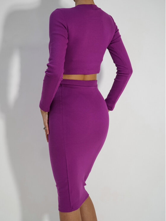 LilaLou LilaLou Komplet top i spódnica Komplet Pati Fioletowy Slim Fit