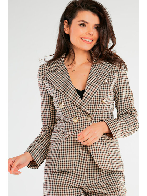 Awama Awama Marynarka A439 Brązowy Basic Fit