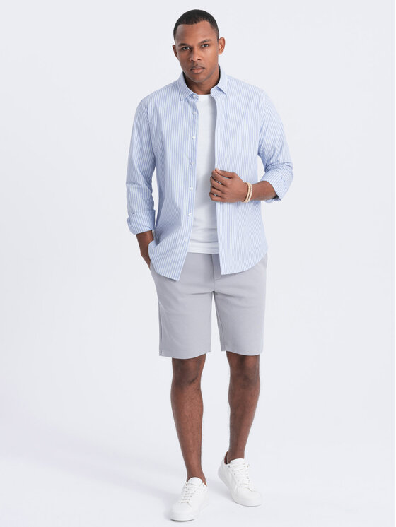 Ombre Ombre Šortky z materiálu OM-SRCS-0126 Šedá Slim Fit