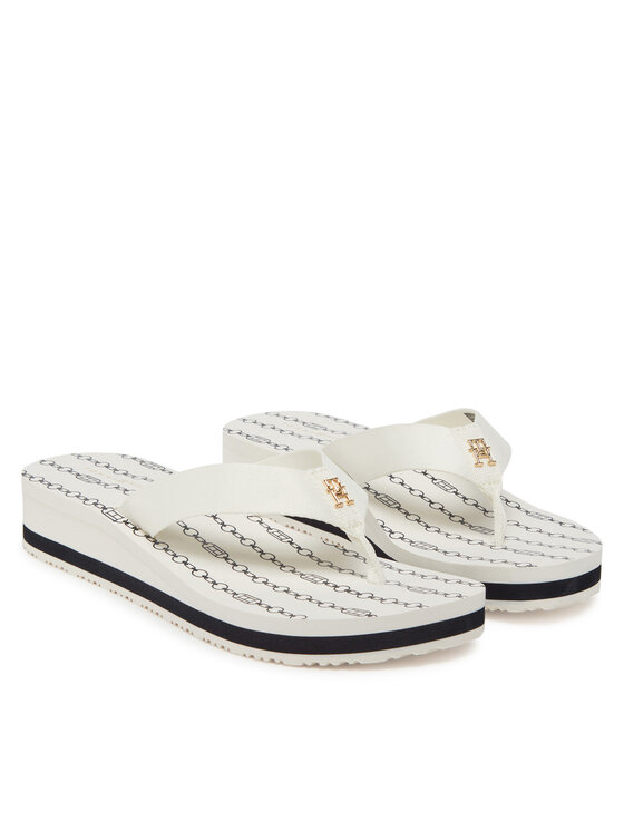 Tommy Hilfiger Tommy Hilfiger Šlepetės per pirštą Im Th Chainprint Midwedge Sandal FW0FW08527 Balta