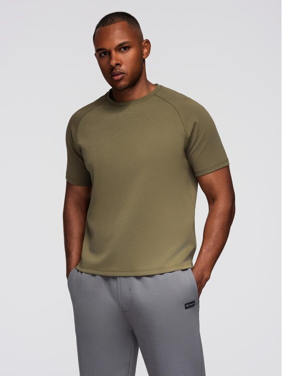 Ombre Ombre T-Shirt OM-TSCT-0240 Zielony ciemny Comfortable Fit
