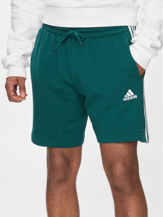 adidas Športne kratke hlače Essentials French Terry 3-Stripes IS1342 Zelena Regular Fit