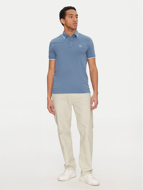 BOSS BOSS Тениска с яка и копчета Passertip 50507699 Син Slim Fit