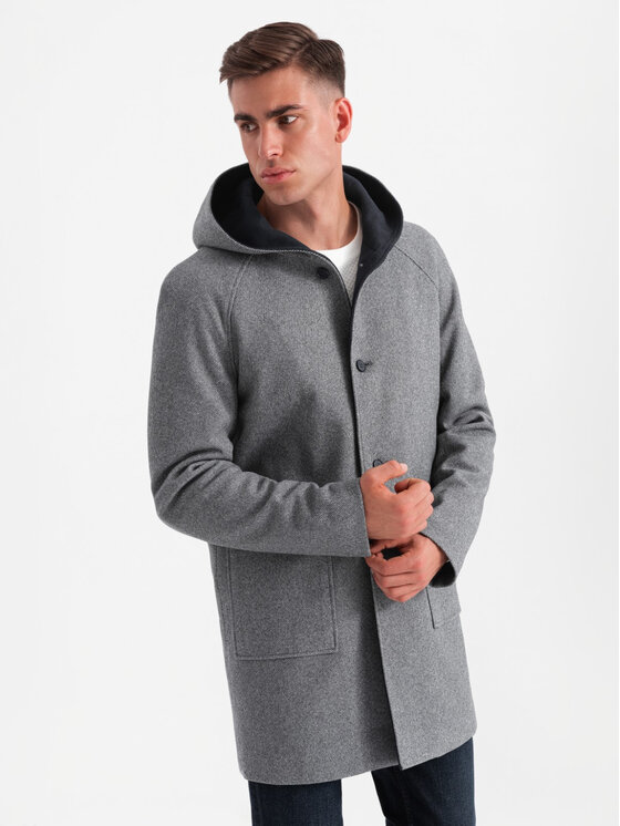 Ombre Ombre Płaszcz OM-COWC-0122 Szary Regular Fit