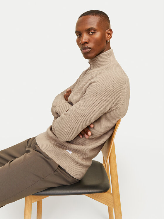 Jack & Jones Jack & Jones Sweter Pannel 12258473 Beżowy Regular Fit