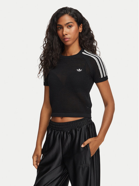 adidas adidas T-Shirt Knitted Crochet Tee KC6481 Černá Regular Fit