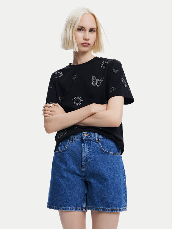 Desigual Tričko Tarot 24WWTK96 Čierna Regular Fit