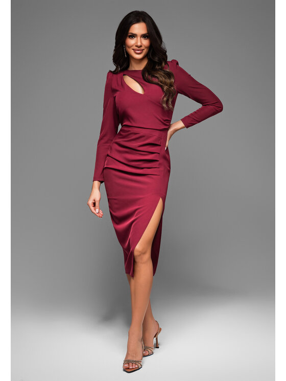 Ombre Ombre Sukienka wieczorowa LA-OM-DLR027 Bordowy Regular Fit