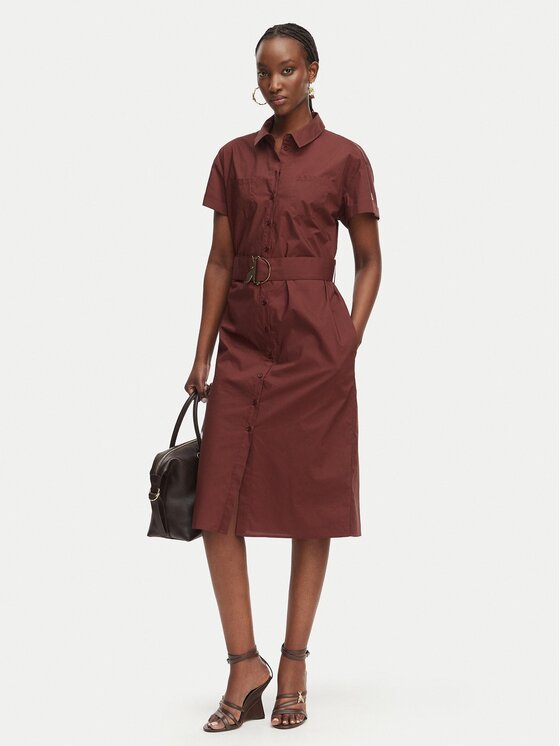 Patrizia Pepe Patrizia Pepe Рокля тип риза 2A3067/A9B9-B887 Тъмнокафяв Regular Fit