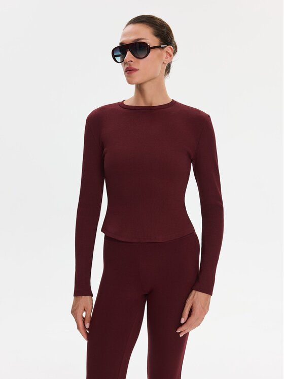 Nudyess Nudyess Top Ojos z prążka Bordowy Regular Fit