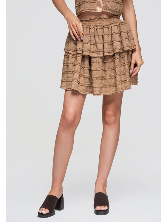 Ombre Ombre Spódnica mini OW-GL-E0014 Beżowy Slim Fit