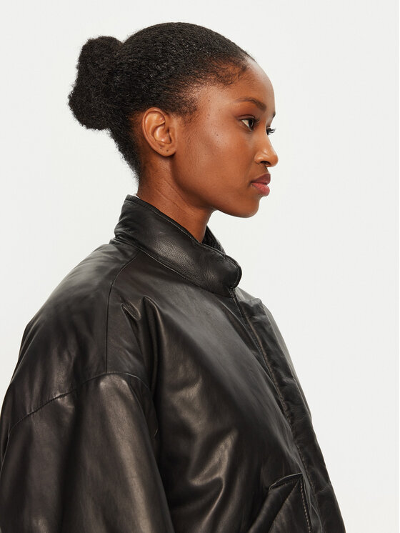 Serge Pariente Serge Pariente Lederjacke Kaki Schwarz Relaxed Fit