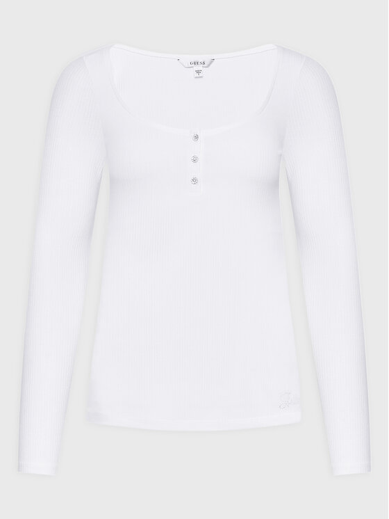 Guess Guess Bluză W2YP46 KBCO2 Alb Slim Fit