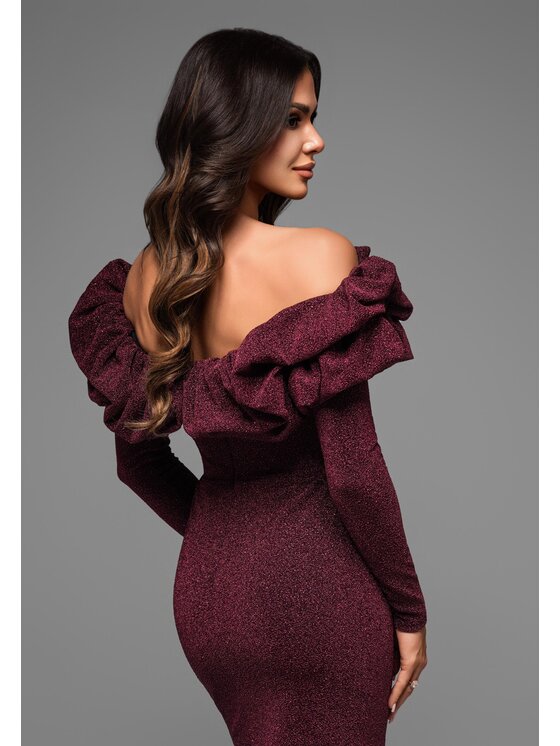 Ombre Ombre Sukienka koktajlowa LA-OM-DLR048 Bordowy Regular Fit