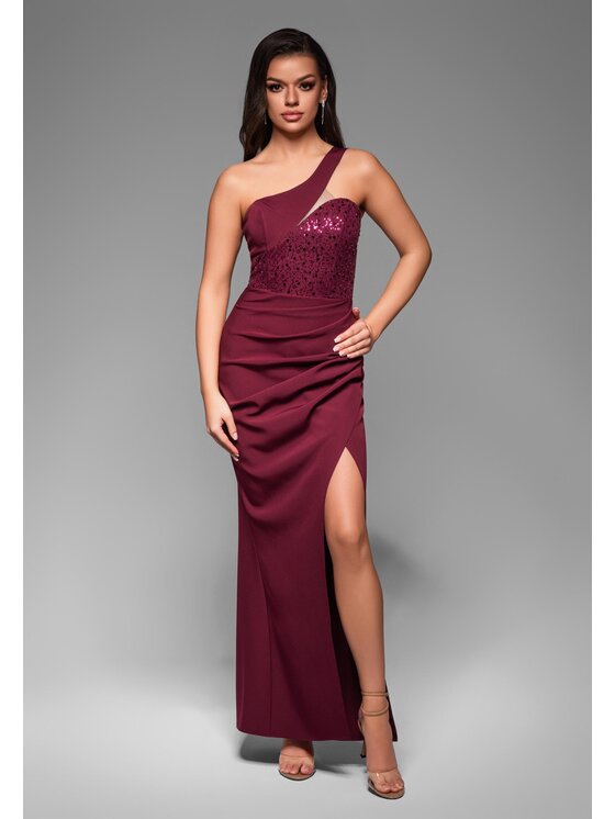 Ombre Ombre Sukienka wieczorowa LA-OM-DLR037 Bordowy Regular Fit