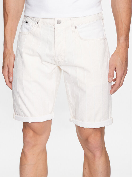 Pepe Jeans Pantaloni scurți de blugi Callen Short Stripe PM801013 Alb Relaxed Fit