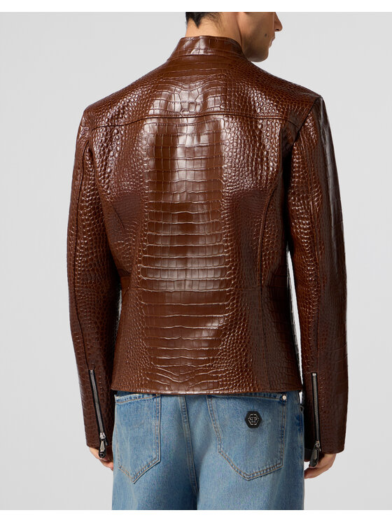 PHILIPP PLEIN PHILIPP PLEIN Kurtka skórzana 29937 Brązowy Slim Fit