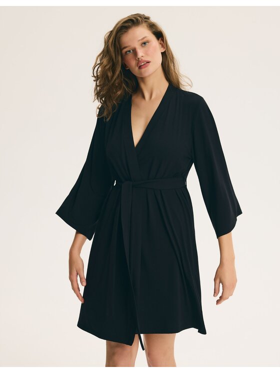 Esotiq Esotiq Szlafrok 45995 Czarny Regular Fit