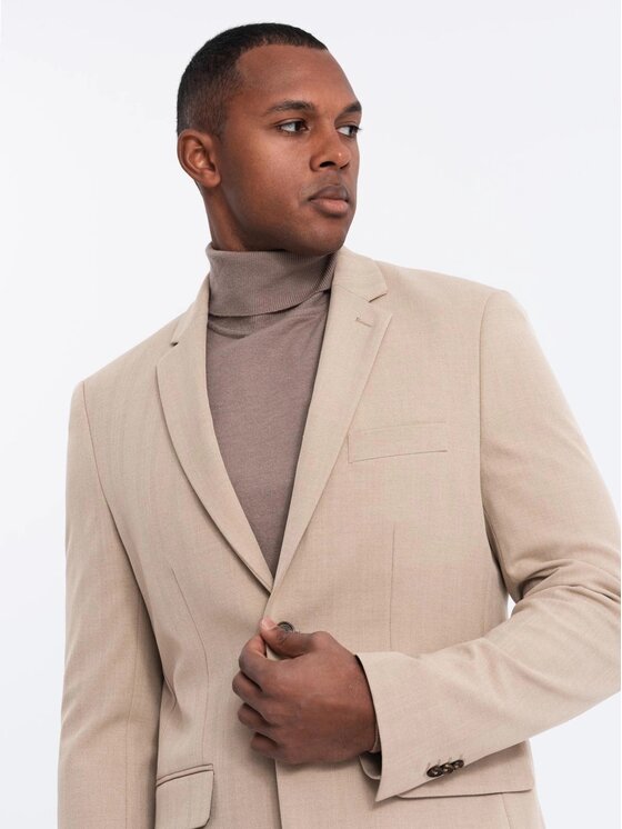 Ombre Ombre Marynarka OM-BLZB-0135 Beżowy Slim Fit