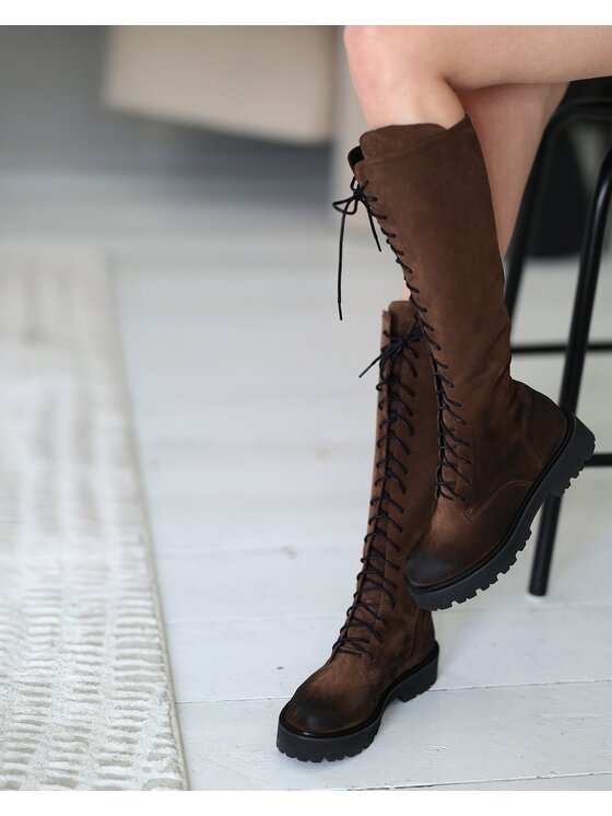 【新品】neru design kozara BRUNT LILY olive Kozaki damskie zamszowe ażurowe zielone - Buty Olivier