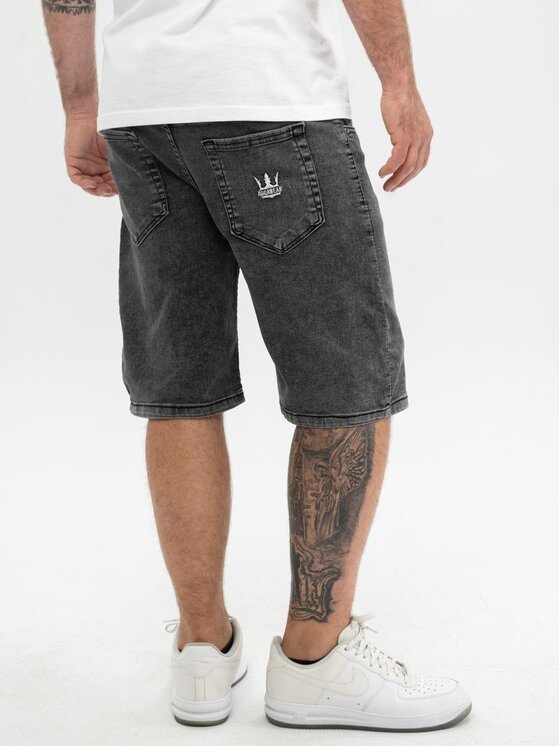 Szorty jeansowe Jigga Wear, Rozmiar XXL, Czarne, Krótkie Spodenki Jeansowe Męskie Sprane Czarne / Białe Jigga Wear Crown Pocket XXL
