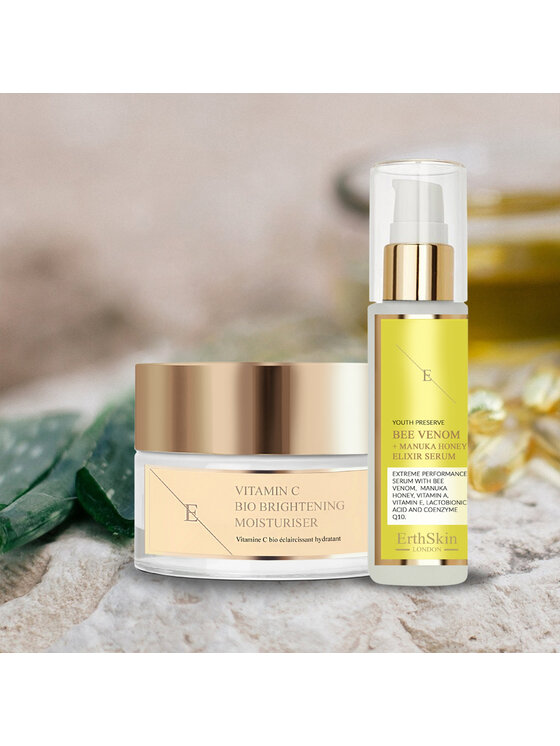 Erthskin London Erthskin London Biorozświetlający krem ​​nawilżający z witaminą C + serum eliksirowe Krem na dzień i na noc