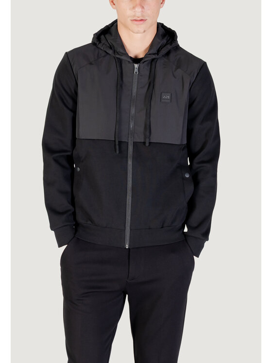 Antony Morato Antony Morato Felpa REGULAR FIT WITH TECHNO FABRIC AS CONTRAST AND LOGOED PATCH Nero Regular Fit