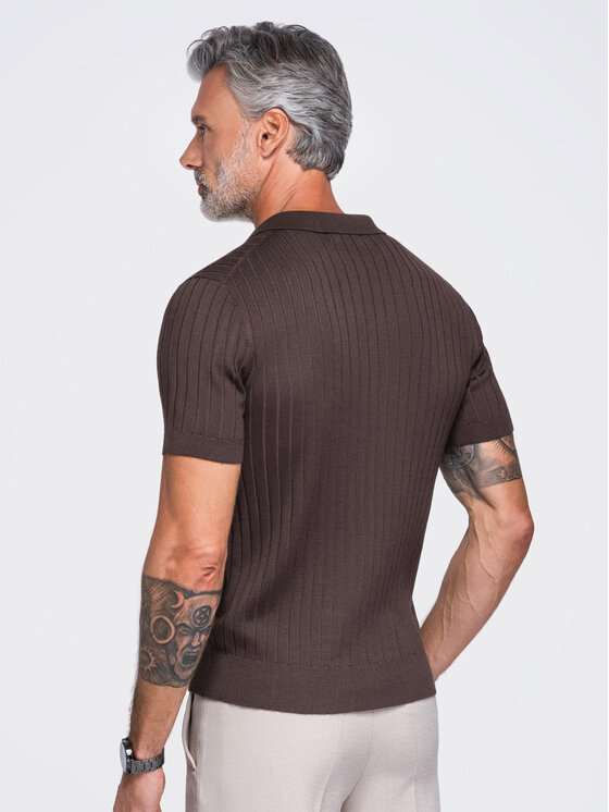 Ombre Ombre Polo OM-POSS-0180 Brązowy ciemny Slim Fit