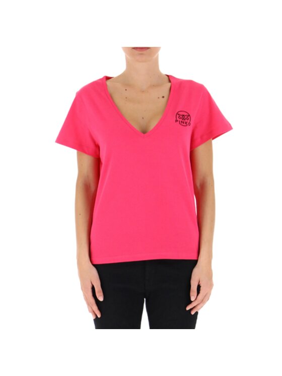 PINKO Pinko T-Shirt T-SHIRT DAMSKI Z LOGO TURBATO Růžová Regular Fit