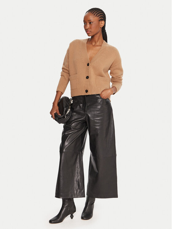 Weekend Max Mara Weekend Max Mara Bőrnadrág Blanc 2525436012 Fekete Wide Leg
