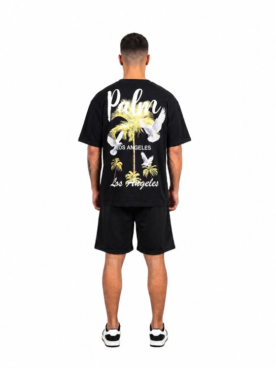 MyStars MyStars Szorty sportowe Komplet t-shirt i spodenki palmy 132488 Czarny Regular Fit