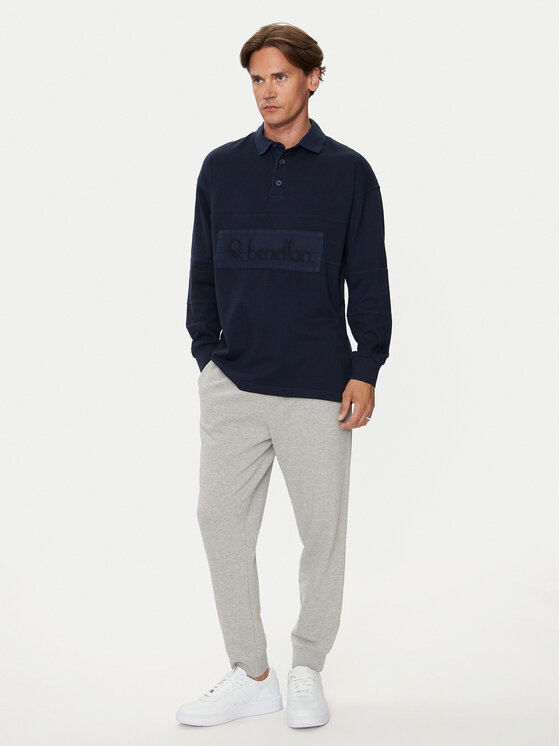 United Colors Of Benetton United Colors Of Benetton Тениска с яка и копчета 3G9WU3020 Тъмносин Regular Fit